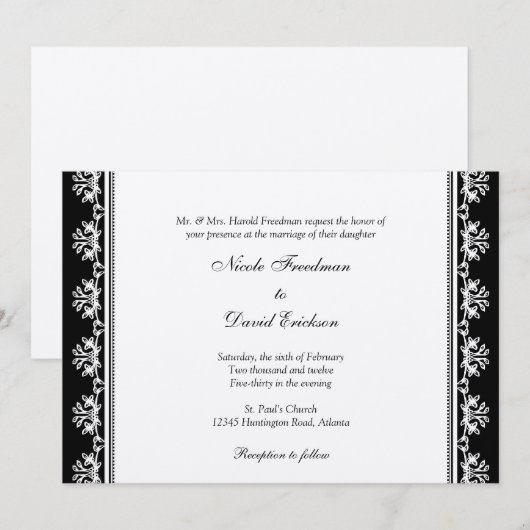 Ecru zwarte filigree bij douane bruiloft kaart (Voorkant / Achterkant)