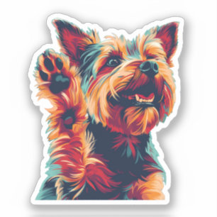 Ecstatic Yorkshire Terrier Zwaaien naar u Sticker