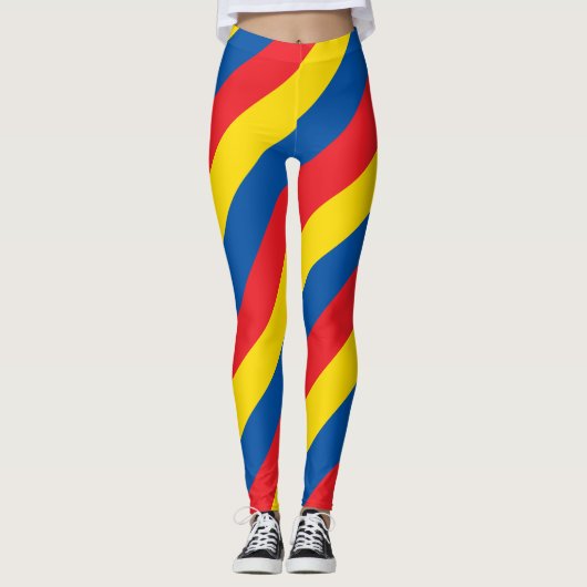 Ecuador: Diagonaal gestreepte nationale vlaggenkle Leggings (Voorkant)