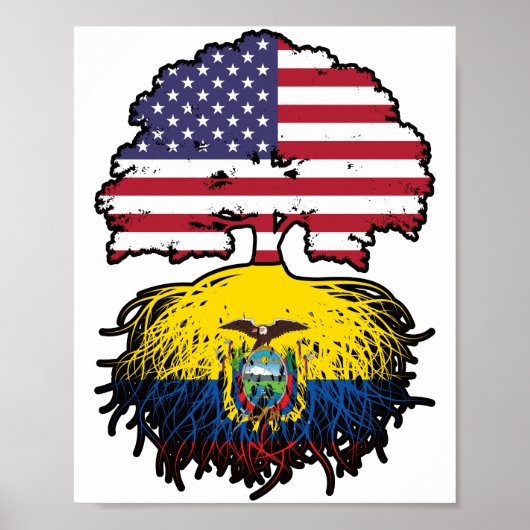 Ecuador Ecuadorian American USA Tree Roots Flag Poster (Voorkant)