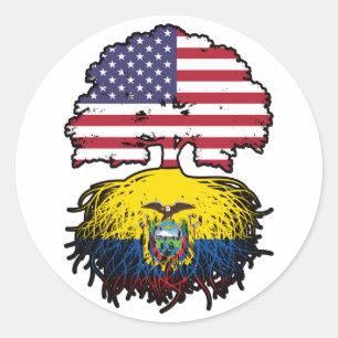 Ecuador Ecuadorian American USA Tree Roots Flag Ronde Sticker