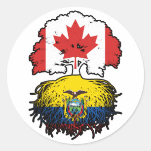 Ecuador Ecuadorian Canadian Canada Tree Roots Flag Ronde Sticker