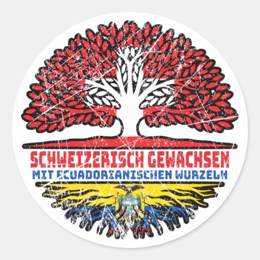 Ecuador Ecuadorianisch Schweizer Schweiz Baum Ronde Sticker (Voorkant)