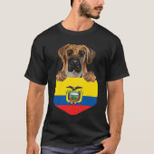 Ecuador Flag Brown Great Dane Dog In Pocket T-shirt (Voorkant)