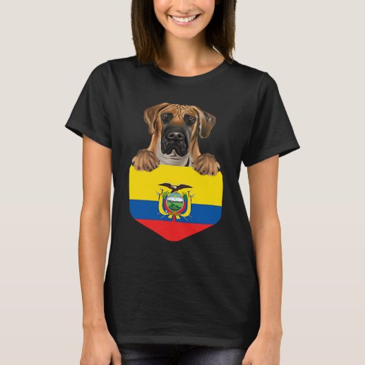 Ecuador Flag Brown Great Dane Dog In Pocket T-shirt (Voorkant)