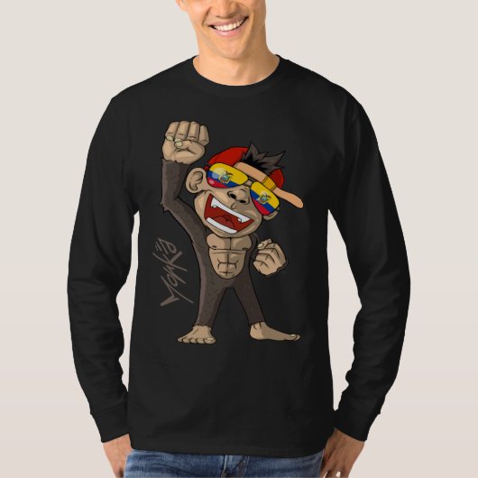 Ecuador Flag Cheering Monkey Fan T-shirt (Voorkant)