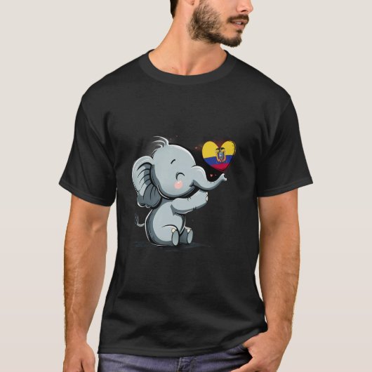 Ecuador Flag Cute Elephant Heart Ecuadorian Roots T-shirt (Voorkant)
