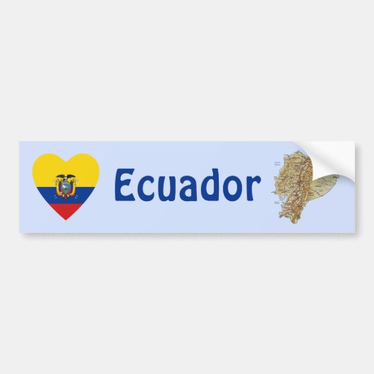 Ecuador Flag Heart + Map Bumpersticker (Voorkant)