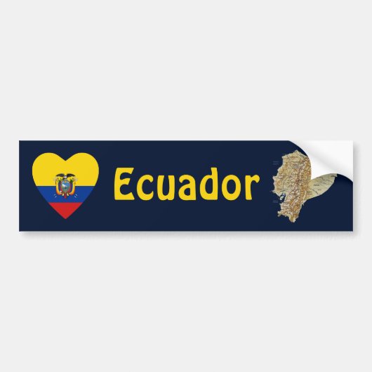 Ecuador Flag Heart + Map Bumpersticker (Voorkant)
