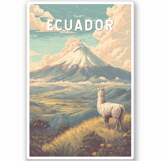 Ecuador Illustratie Reis Kunst Vintage Sticker (Voorkant)