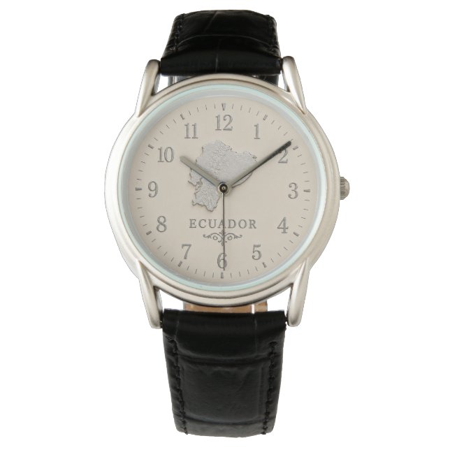 Ecuador Kaart Crème Zilver-Effect Horloge (Voorkant)