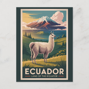 Ecuador Lama Illustratie Reis Kunst Vintage Briefkaart