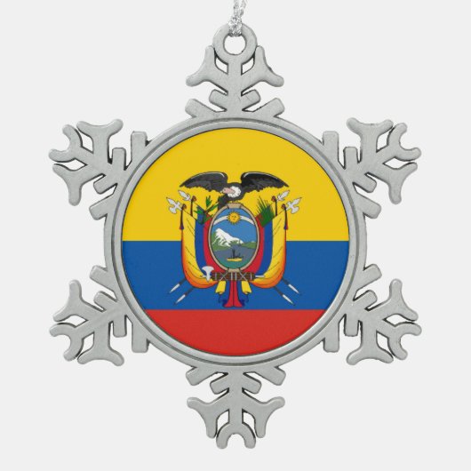 Ecuador: lang vlaggensymbool tin sneeuwvlok ornament (Voorkant)