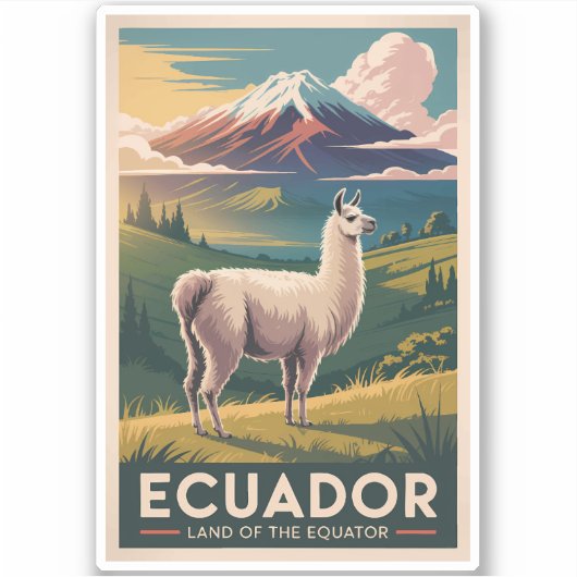 Ecuador Llama Illustration Travel Art Vintage Sticker (Voorkant)