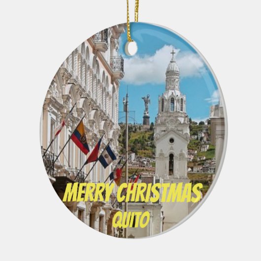 Ecuador: Quito Panoramisch kerstsieramament Keramisch Ornament (Links)