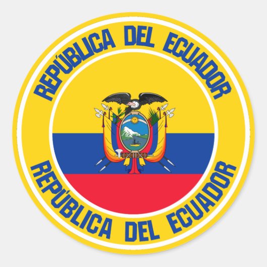 Ecuador Round Emblem Ronde Sticker (Voorkant)