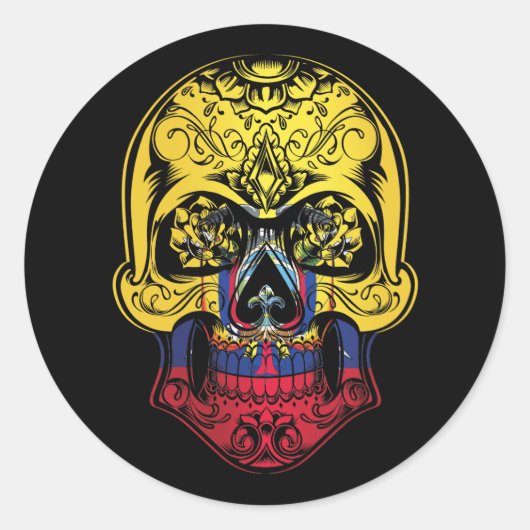 Ecuador Skull en Rozen vlag Ronde Sticker (Voorkant)