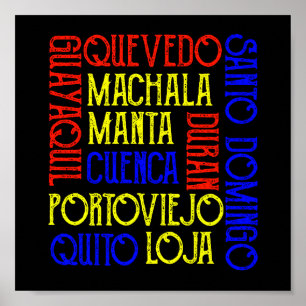 Ecuador Stadsnamen Quito Guayaquil Nationaal Poster