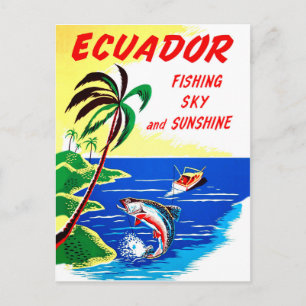 Ecuador, vissen en zonneschijn, vintage reis briefkaart