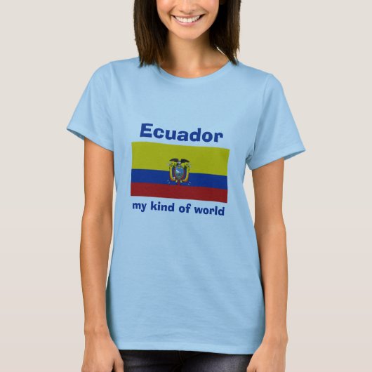 Ecuador Vlag + Kaart + Tekst T-shirt (Voorkant)