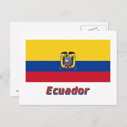 Ecuador vlag met naam briefkaart (Voorkant / Achterkant)