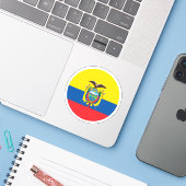 Ecuador Vlag Ronde Sticker (Laptop met iPhone)