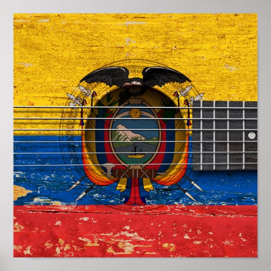 Ecuadoraanse vlag op de oude akoestische gitaar poster (Voorkant)