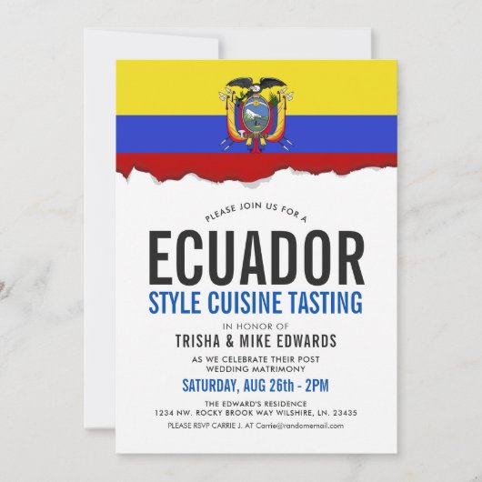Ecuadoriaanse cuisine | Flag White Invite Kaart (Voorkant)