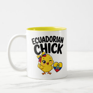 Ecuadoriaanse Kuiken Cute Ecuador Vlag Hart Ontwer Tweekleurige Koffiemok