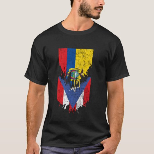 Ecuadoriaanse Puerto Ricaanse vlaggen scheurden Ec T-shirt (Voorkant)