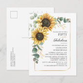 Ecualyptus 50th Fabulous Sunflower Floral Birthday Uitnodiging Briefkaart (Voorkant / Achterkant)