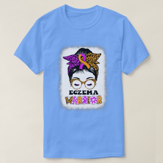 Eczema Awareness Messy Bun Lavender and Oranje Rib T-shirt (Design voorkant)