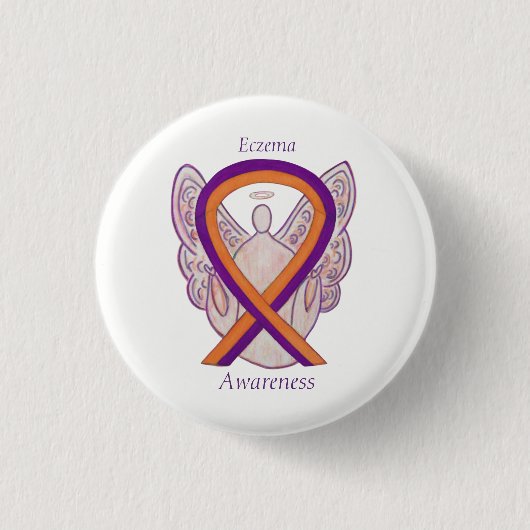 Eczema Awareness Ribbon Angel Custom Button Pin (Voorkant)