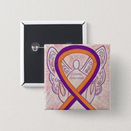 Eczema Awareness Ribbon Angel Custom Button Pin (Voorkant /achterkant)