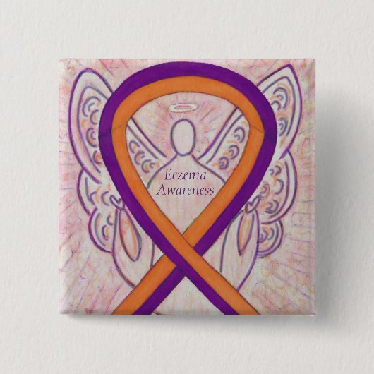 Eczema Awareness Ribbon Angel Custom Button Pin (Voorkant)