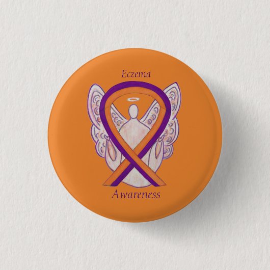 Eczema Awareness Ribbon Angel Custom Pin Button (Voorkant)