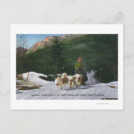 Ed Clark's Eskimo Dog Ranch, Dogsledding Briefkaart (Voorkant)