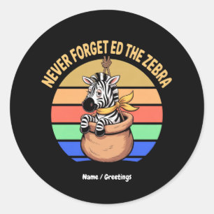 Ed de Zebra legde retro strepen vast Grappig ontwe Ronde Sticker