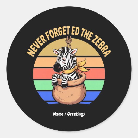 Ed de Zebra legde retro strepen vast Grappig ontwe Ronde Sticker (Voorkant)