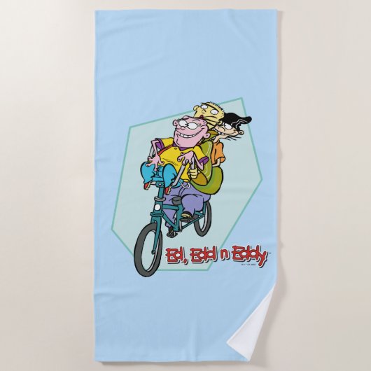 Ed, Edd, n Eddy op een Bike Strandlaken (Voorkant)
