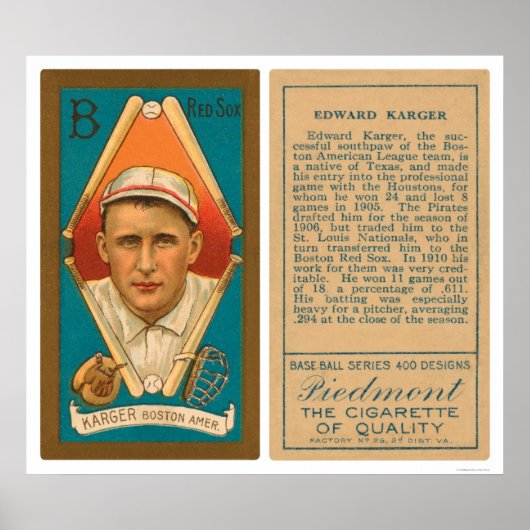Ed Karger Red Sox Baseball 1911 Poster (Voorkant)