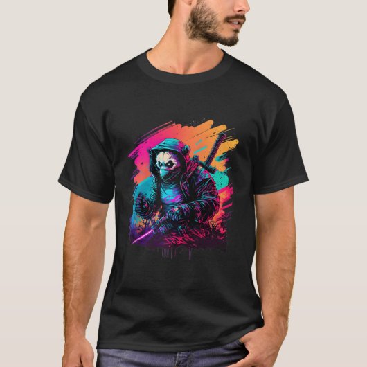 Ed Panda Ninja Steampunk Synthwave Honkbal T-shirt (Voorkant)