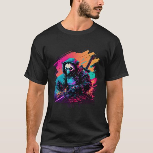Ed Panda Ninja Steampunk Synthwave T-shirt (Voorkant)