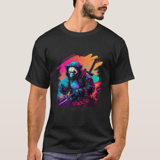 Ed Panda Ninja Steampunk Synthwave T-shirt (Voorkant)