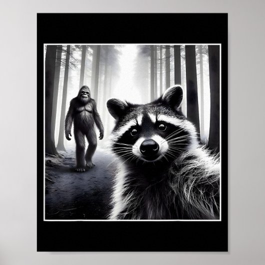 Ed Raccoon Selfie With Sasquatch Bigfoot Funny Rac Poster (Voorkant)