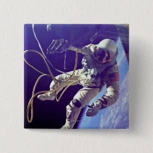 Ed White First American Spacewalker Foto Vierkante Button 5,1 Cm