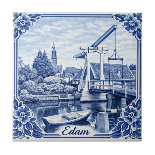 Edam Delft Blue style ceramic tile Tegeltje (Voorkant)