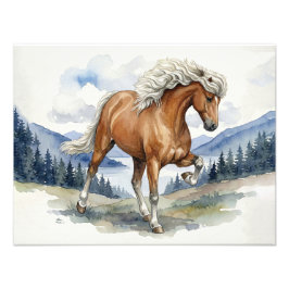 Edda Silver bay Icelandic Horse in Mountains Foto Afdruk