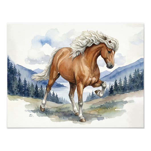 Edda Silver bay Icelandic Horse in Mountains Foto Afdruk (Voorkant)