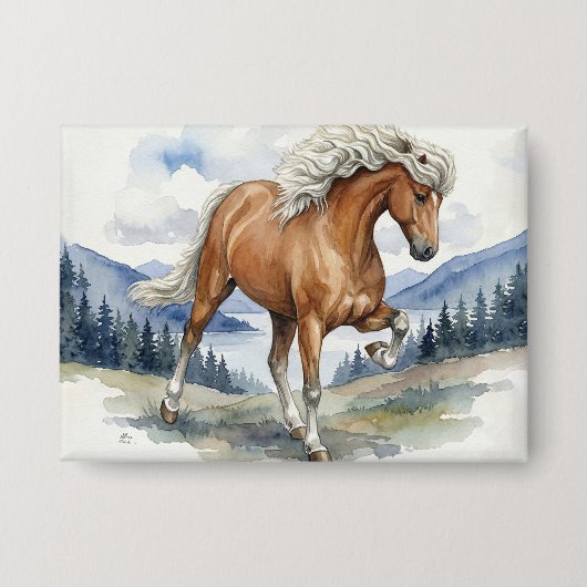 Edda Silver bay Icelandic Horse in the Mountains S Button (Voorkant)